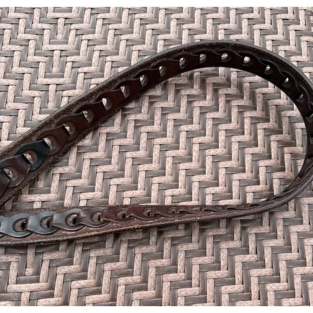 Leather Hand Tooled Woven Brown Belt Carpenter Buckle Hammer Saw Mexico Size 40